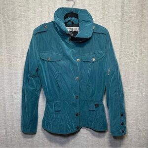 NILS Teal Ski Snowboard Jacket Womens 8 Button Accents High Collar Blue Winter